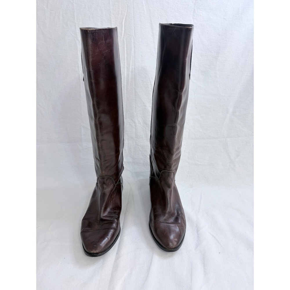 Ascot 1908 Tall Riding Boots Brown‎ Leather Horse Crest Patch Size EU 39